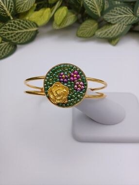 Floral Bead Mosaic Cuff Bracelet